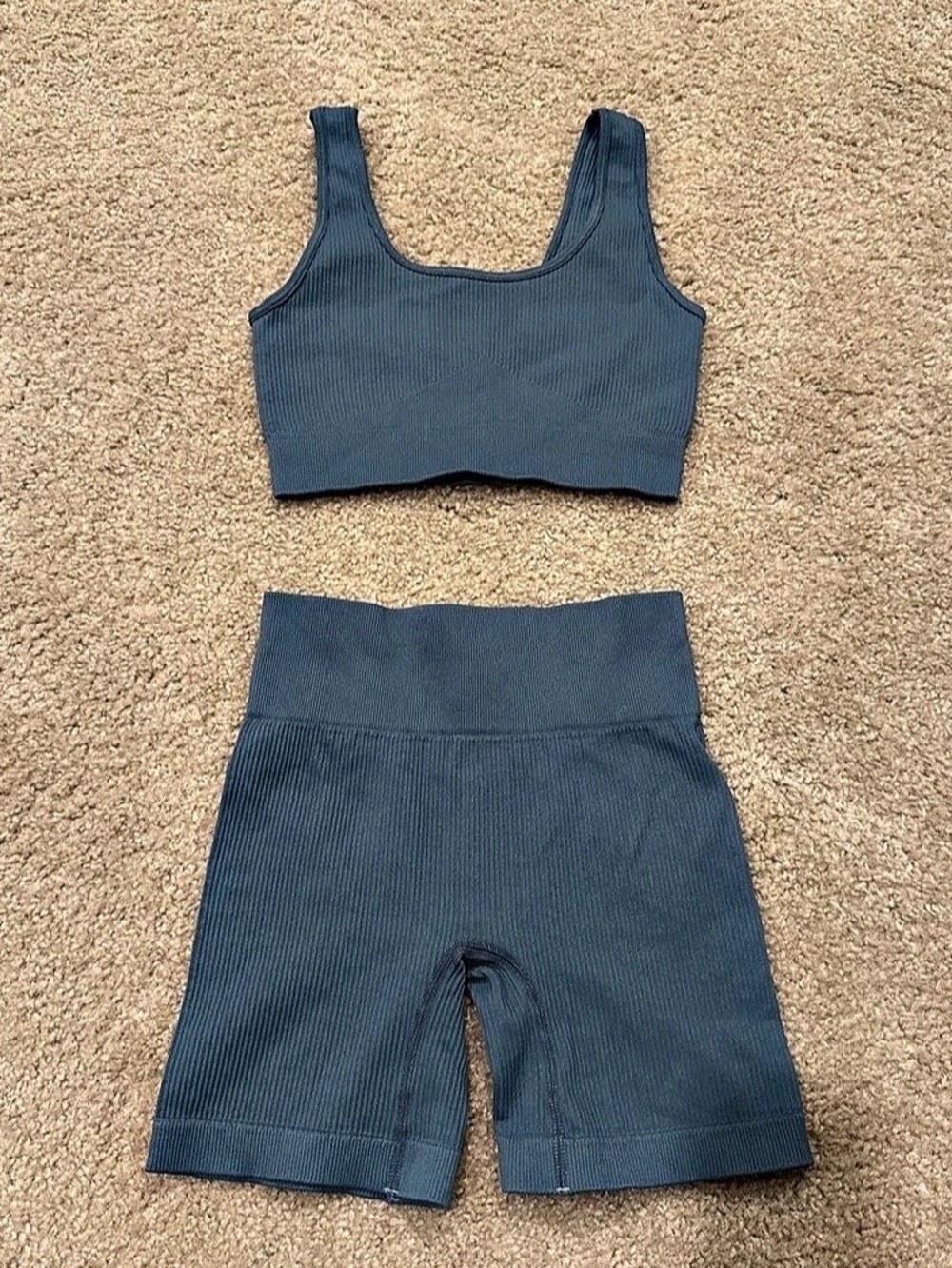 Ribbed Blue Bike Short Set Like New